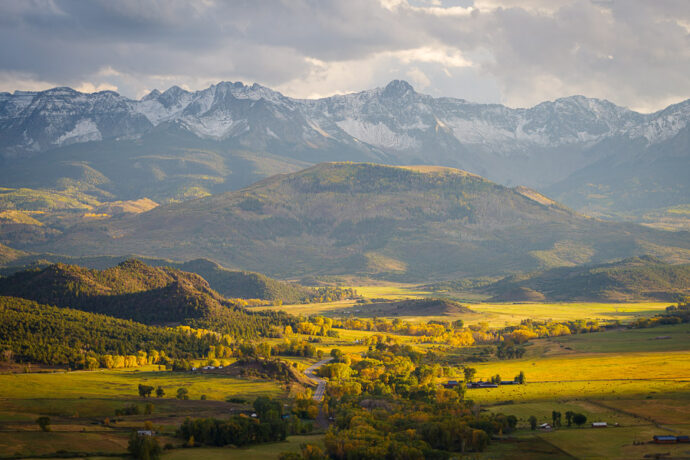 Ridgway at sunset from an elevated position